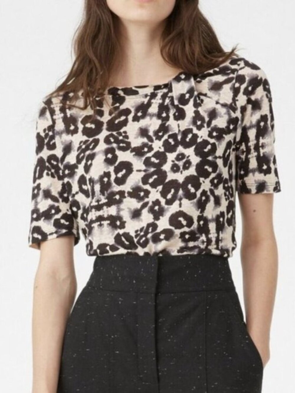Rebecca Taylor Kaleidoscope Linen Top Gathered Neckline Spotted